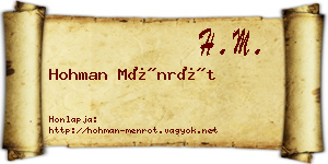 Hohman Ménrót névjegykártya